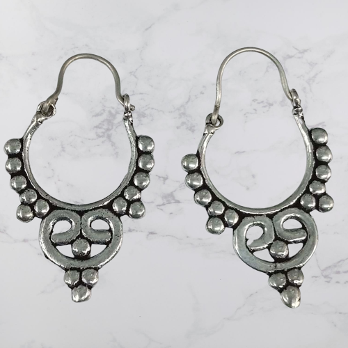 Bohotusk Silver Circle Drop Earrings GS Oxidised Silver