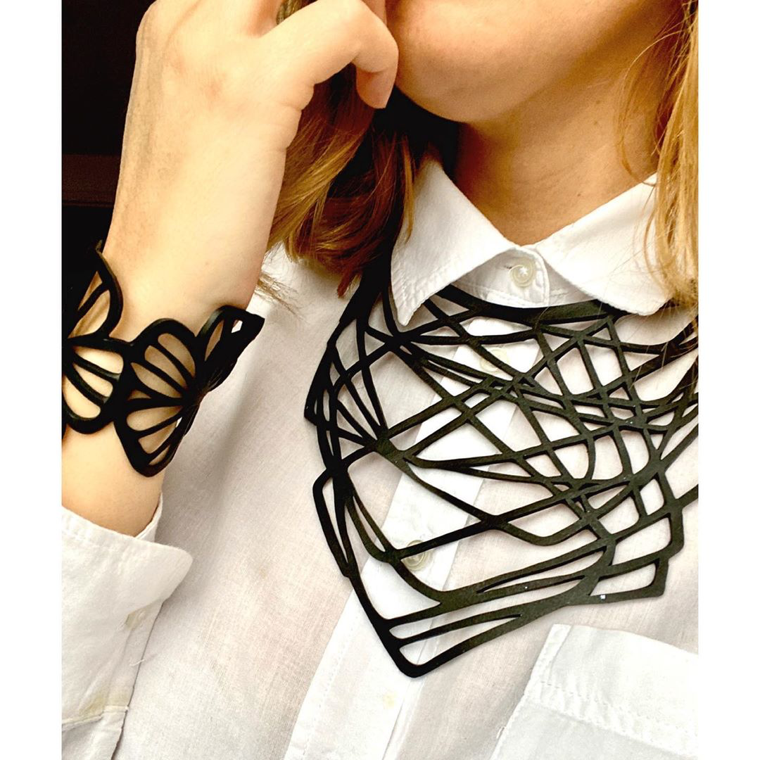 Orion geometric recycled rubber necklace product view
