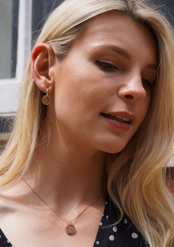 Aster Flower Recycled Wood Earrings