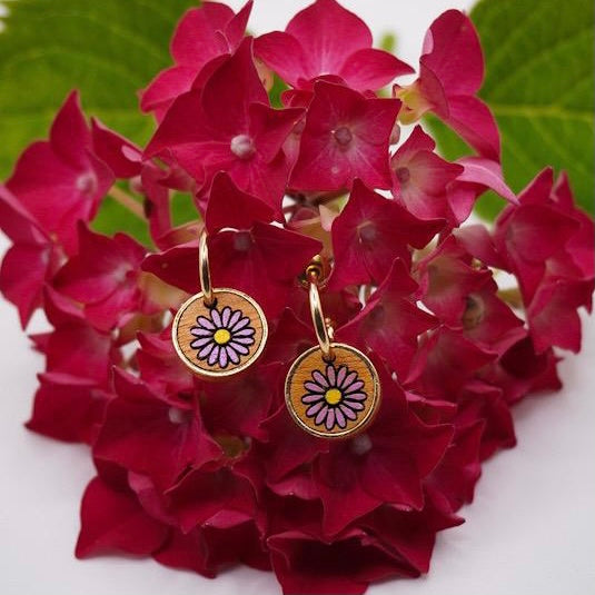 Aster Flower Recycled Wood Earrings