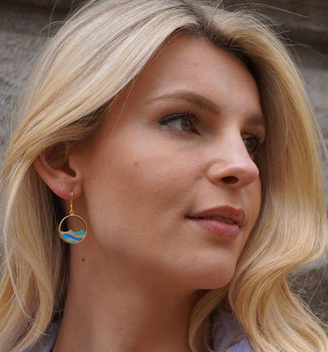 Ocean blue recycled wood drop earrings