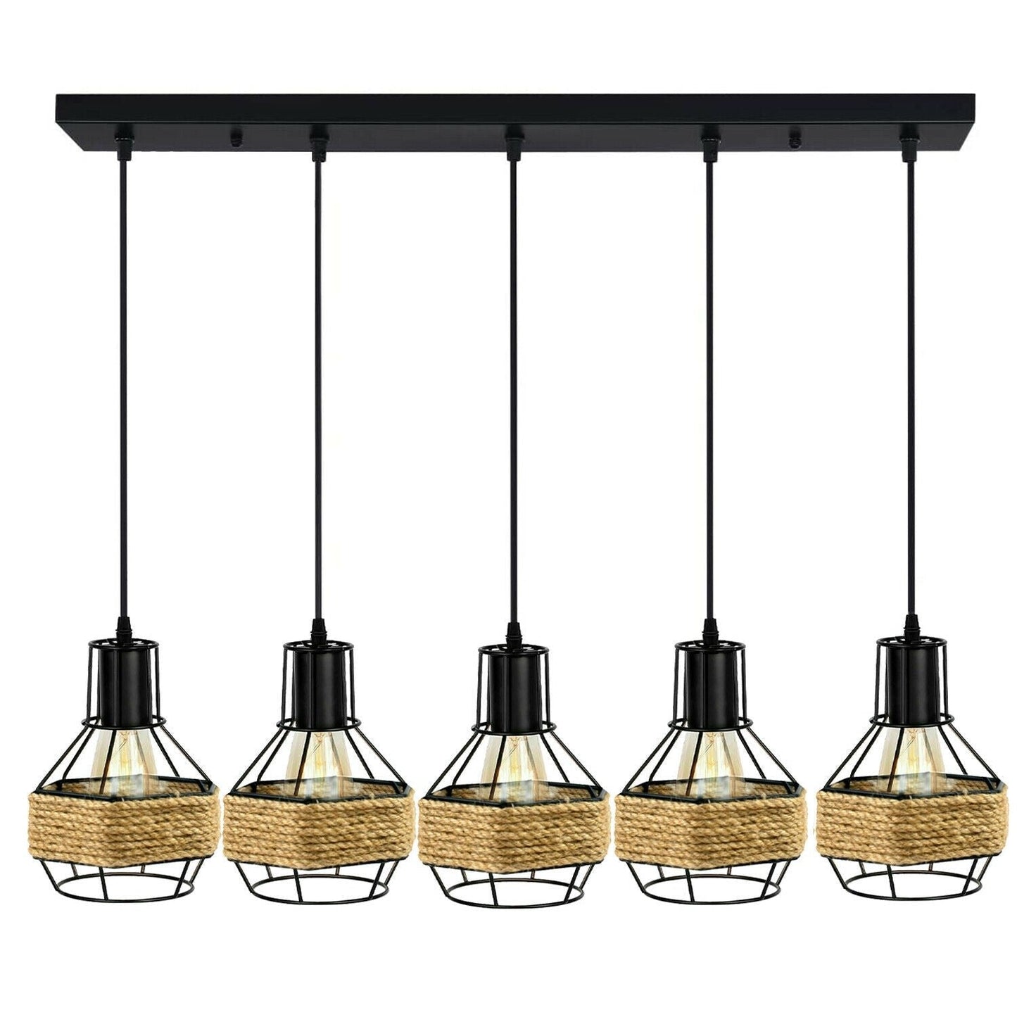 Industrial Hemp Rope Chandelier 5 Head Metal Ceiling Pendant