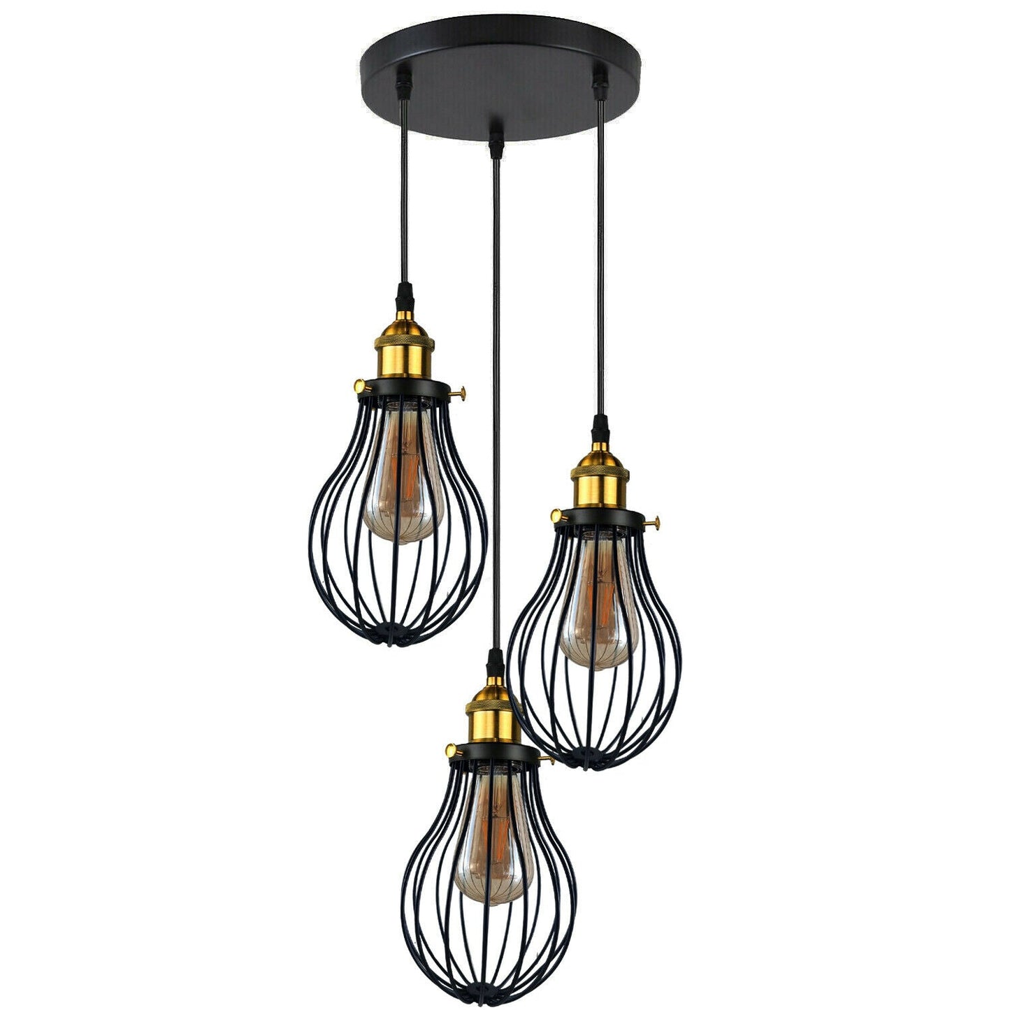 Modern Vintage Industrial Black Metal Wire Cage Loft Pendant Lamp