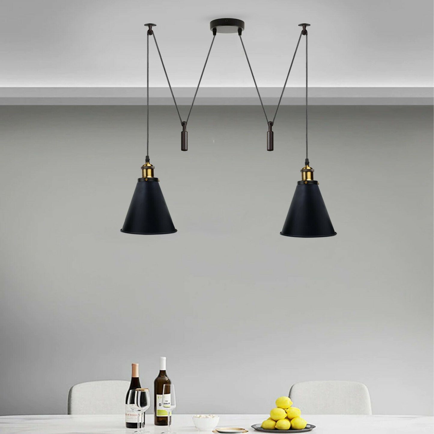 Retro Industrial Metal Cone Shape Bar Shade Black Ceiling Pendant