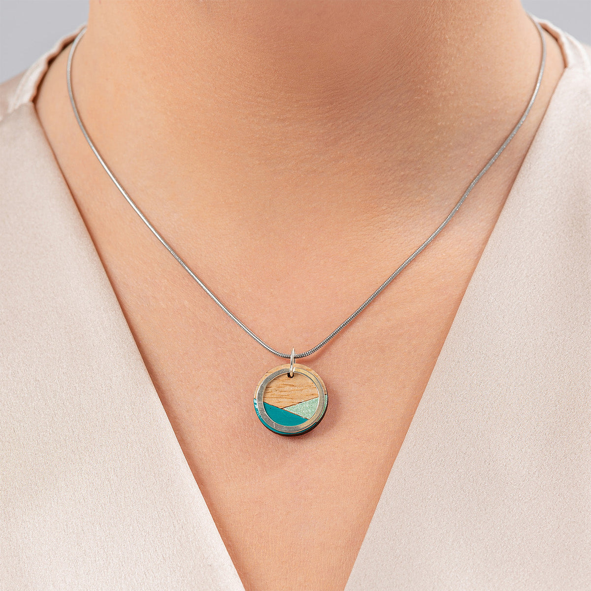 Contour Recycled Wood Silver Tone Necklace product view
