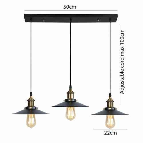 Flat Modern Black 3 Light Pendant Ceiling Light