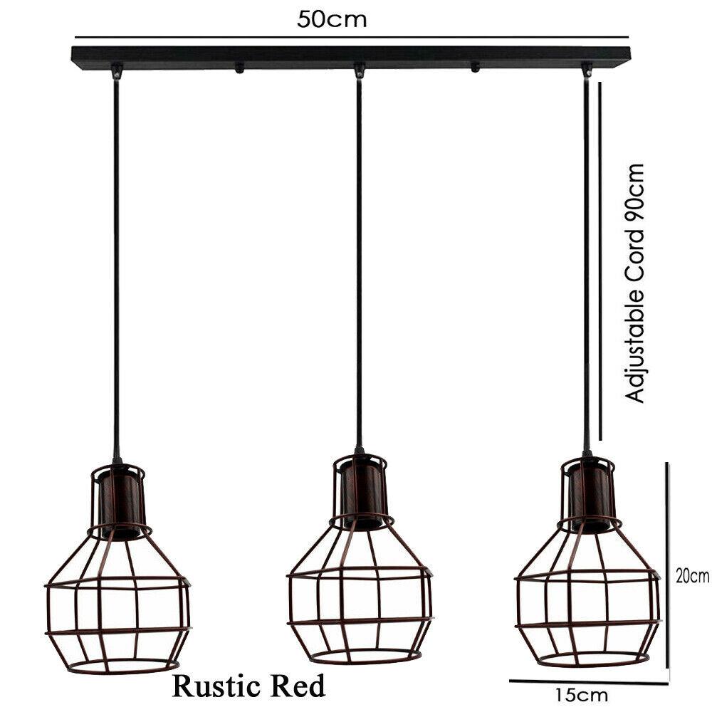 Retro Loft 3 Head Ceiling Light Shade Pendant Lamp With Bulbs