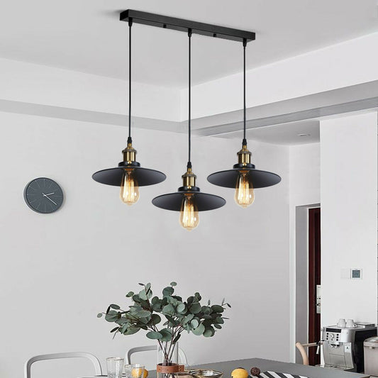 Flat Modern Black 3 Light Pendant Ceiling Light