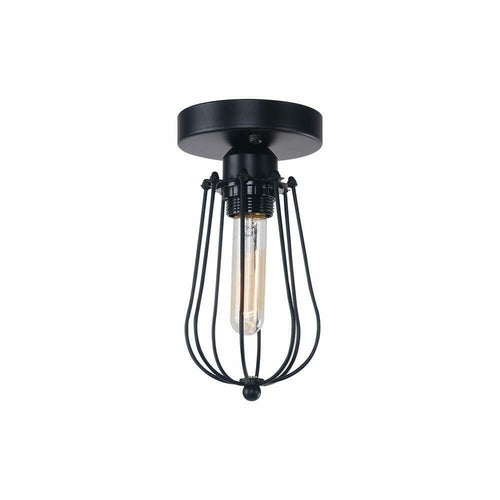 Vintage Hallway Ceiling Light, Black Semi-Flush Mount Basket Cage