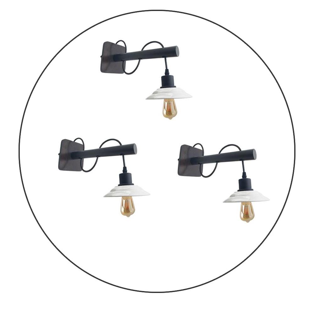 Pack Modern Industrial Black Scone wooden Wall Light With White